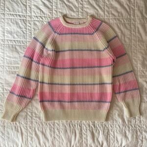 Vintage striped chunky knit sweater sz s round neck academia preppy classic